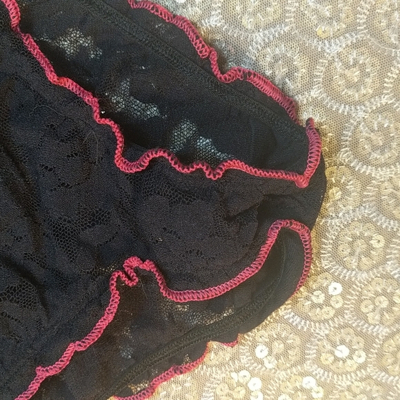 Lace Panties from Steve in size Large. Black Lace with Hot Pink Shirred trim. - Picture 5 of 8